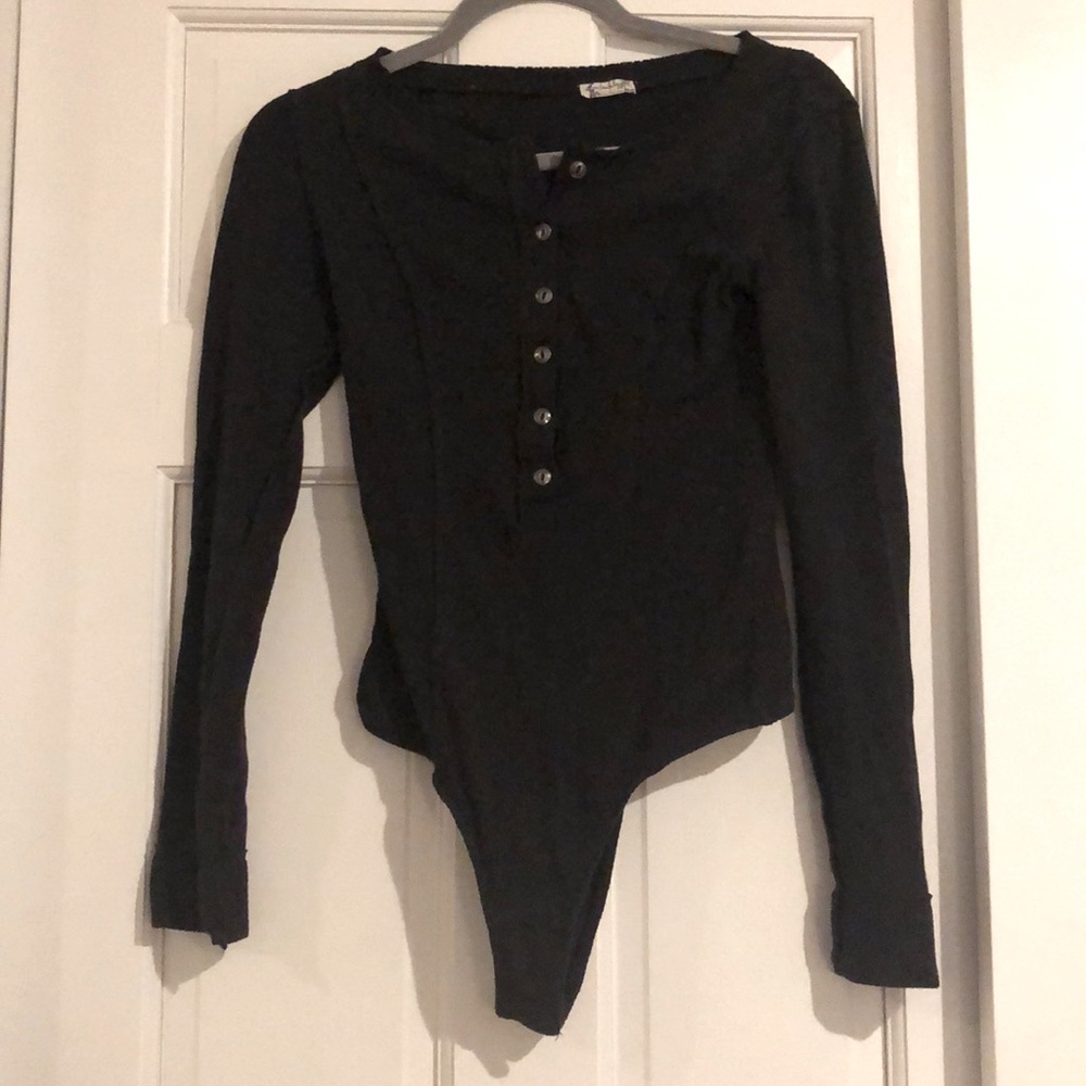 Free People Intimately black Henley bodysuit